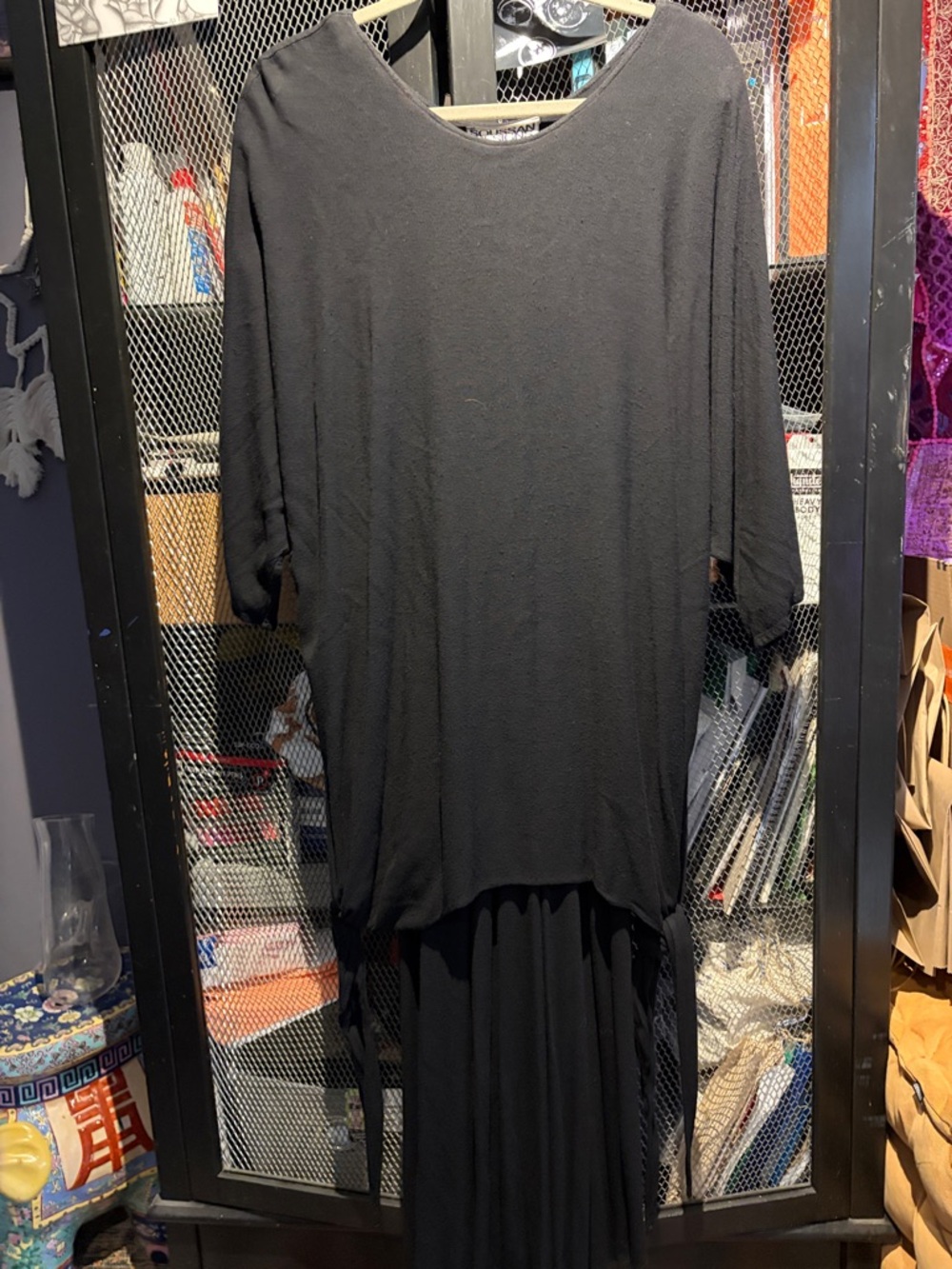 Black Asymmetrical High-Low Dress with Long Sleeves